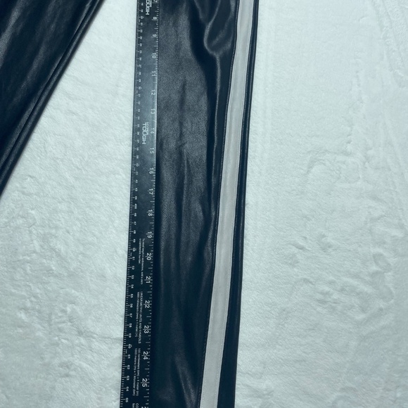 Spanx black faux leather ankle legging white racing stripe size small - Picture 7 of 8